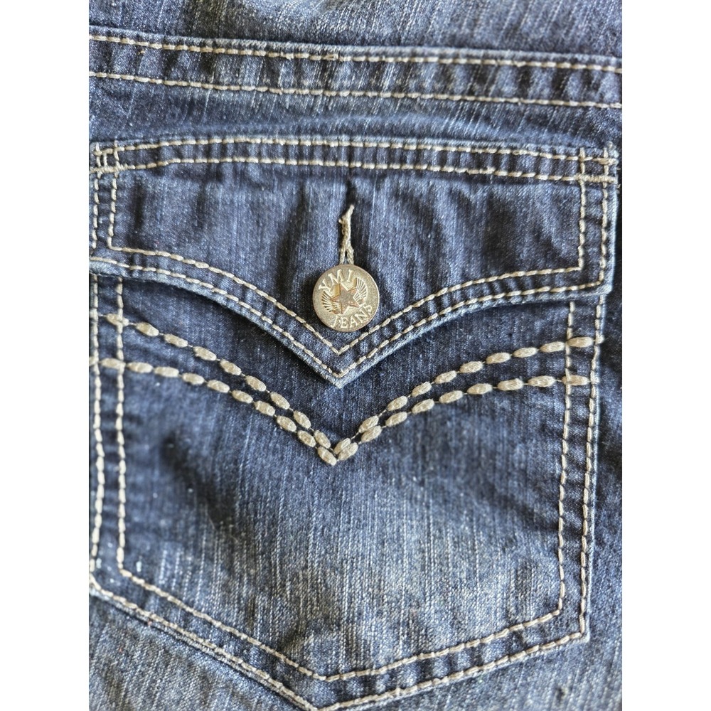 YMI Jeans Womens 18 Dark Wash Cut Off Denim Shorts Thick Stitch Frayed Stretch - Picture 7 of 8